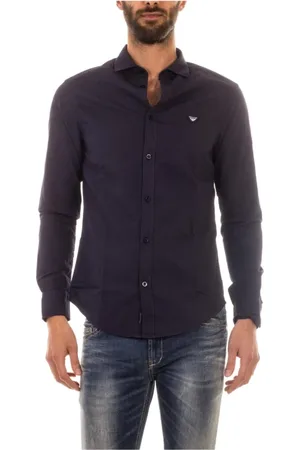 Emporio Armani Heren, Overhemden, Blauw, Maat: S Katoen