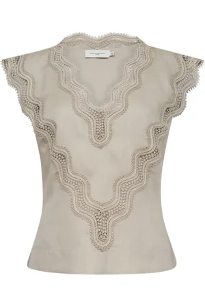 Copenhagen Muse Dames, Blouses & Shirts, Grijs, Maat: S Linnen