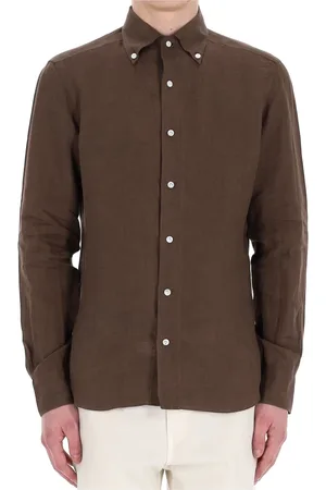 BARBA Heren, Overhemden, Bruin, Maat: 3XL Linnen