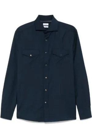 Brunello Cucinelli Heren, Overhemden, Blauw, Maat: XL Katoen