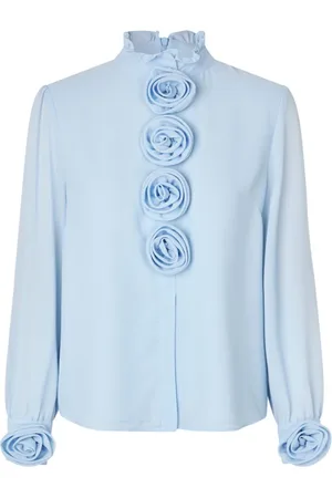 Crās Dames, Blouses & Shirts, Blauw, Maat: L Poliester