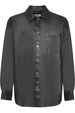 Msgm Heren, Overhemden, Zwart, Maat: XL Leer