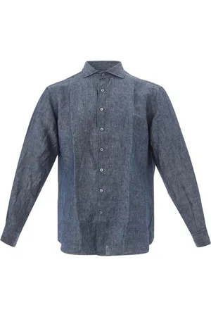 LARDINI Heren, Overhemden, Blauw, Maat: 2XS Linnen
