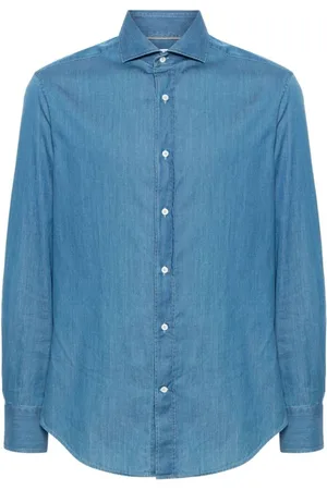 Brunello Cucinelli Heren, Overhemden, Blauw, Maat: L Katoen