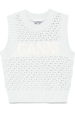 Ganni Dames, Truien, Blauw, Maat: L Katoen