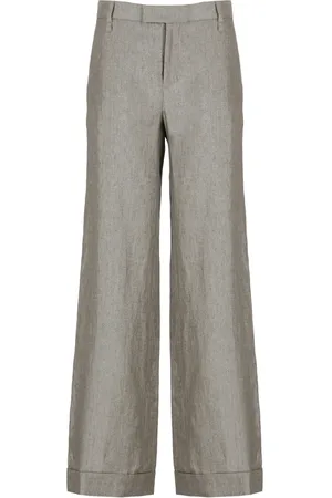 Brunello Cucinelli Dames, Broeken, Grijs, Maat: M Linnen