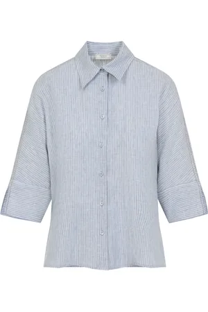 PESERICO SIGN Dames, Blouses & Shirts, Blauw, Maat: L Linnen