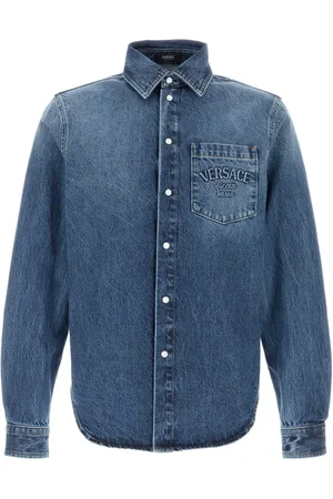 VERSACE Heren, Overhemden, Blauw, Maat: XL Denim