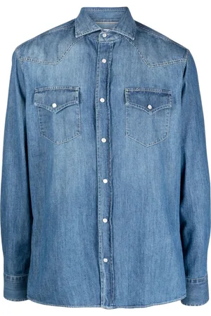 Brunello Cucinelli Heren, Overhemden, Blauw, Maat: XL Denim