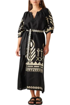 Greek Archaic Kori Dames, Jurken, Zwart, Maat: XS Linnen