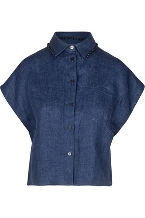 ALYSI Dames, Blouses & Shirts, Blauw, Maat: M Linnen