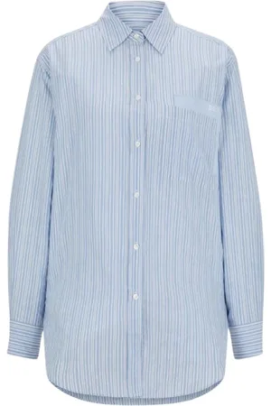 HUGO BOSS Dames, Blouses & Shirts, Blauw, Maat: L Katoen