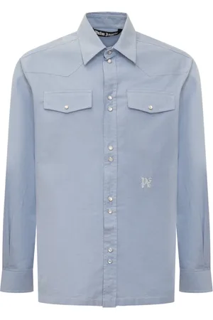 Palm Angels Heren, Overhemden, Blauw, Maat: S Katoen