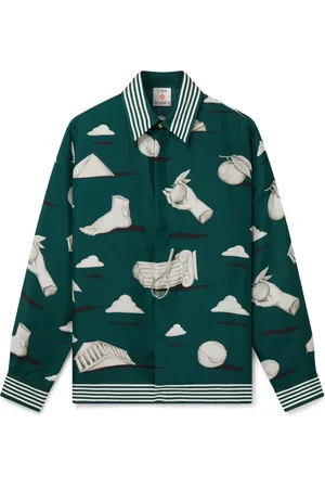 Casablanca Heren, Overhemden, Groen, Maat: 2XS Zijde