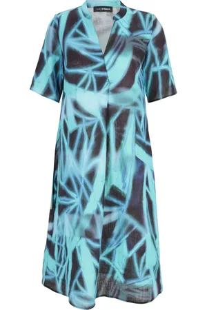 DORIS S Dames, Jurken, Blauw, Maat: 3XL Linnen