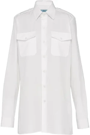 Prada Dames, Blouses & Shirts, Wit, Maat: M Katoen