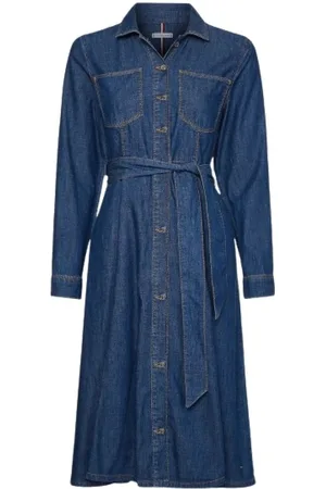 Tommy Hilfiger Dames, Jurken, Blauw, Maat: 2XL Denim