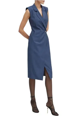 HUGO BOSS Dames, Jurken, Blauw, Maat: L Wol