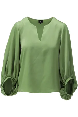 K-design Dames, Blouses & Shirts, Groen, Maat: S Satijn