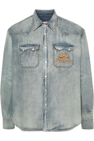 Kenzo Heren, Overhemden, Blauw, Maat: M Denim