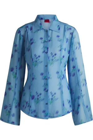 HUGO BOSS Dames, Blouses & Shirts, Blauw, Maat: L Poliester