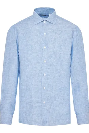 Finamore Heren, Overhemden, Blauw, Maat: XL Linnen
