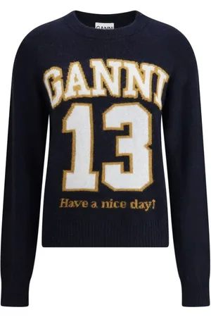 Ganni Dames, Truien, Blauw, Maat: L Wol