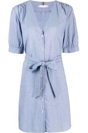 Tommy Hilfiger Dames, Jurken, Blauw, Maat: XS Linnen