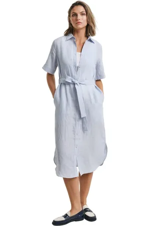GANT Dames, Jurken, Blauw, Maat: L Linnen
