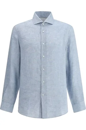 Brunello Cucinelli Heren, Overhemden, Blauw, Maat: 2XL Linnen