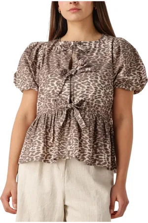 NOTRE-V Dames, Blouses & Shirts, Bruin, Maat: XS Linnen