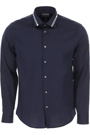 Emporio Armani Heren, Overhemden, Blauw, Maat: L Katoen