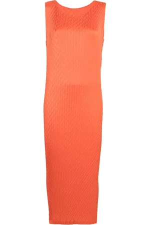 Issey Miyake Dames, Jurken, Oranje, Maat: L Satijn