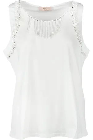 Twin-Set Dames, Tops, Wit, Maat: 2XS Katoen