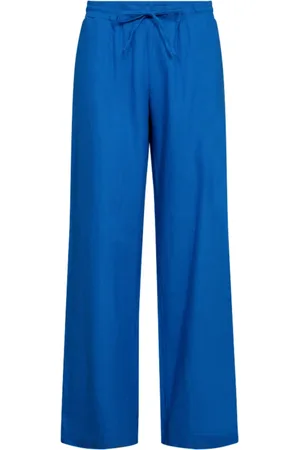 Freequent Dames, Broeken, Blauw, Maat: XS Linnen