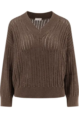 Brunello Cucinelli Dames, Truien, Bruin, Maat: XS Katoen