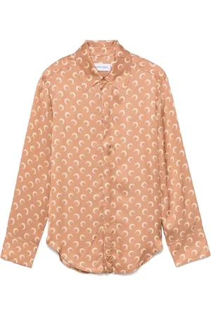 Marine Serre Dames, Blouses & Shirts, Bruin, Maat: M Satijn