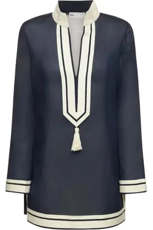 Tory Burch Dames, Blouses & Shirts, Blauw, Maat: M Katoen