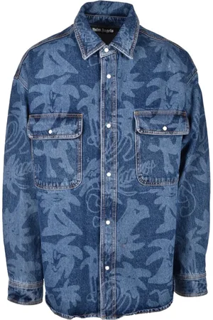 Palm Angels Heren, Overhemden, Blauw, Maat: L Katoen