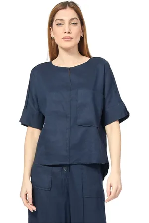 Alessia Santi Dames, Blouses & Shirts, Blauw, Maat: XS Linnen