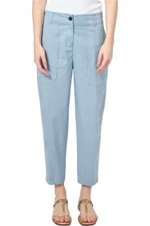 Alessia Santi Dames, Broeken, Blauw, Maat: XS Linnen