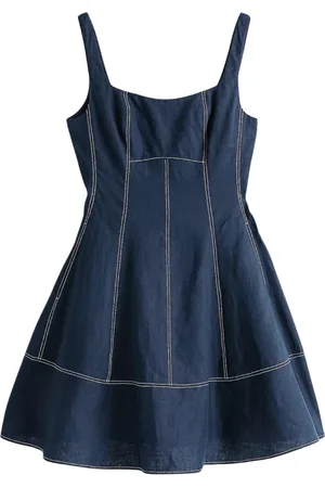 Tommy Hilfiger Dames, Jurken, Blauw, Maat: M Linnen