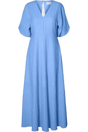 SELECTED Dames, Jurken, Blauw, Maat: S Katoen