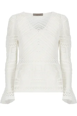 D.EXTERIOR Dames, Truien, Wit, Maat: XS Katoen