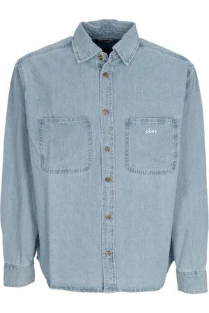 Obey Heren, Overhemden, Blauw, Maat: XL Denim