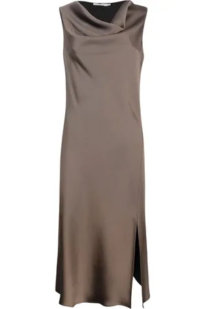 Patrizia Pepe Dames, Jurken, Bruin, Maat: XS Satijn