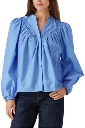 Y.A.S Dames, Blouses & Shirts, Blauw, Maat: M Linnen