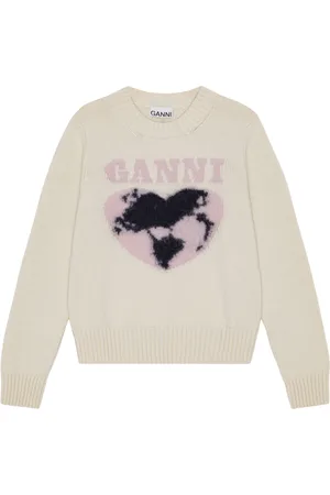 Ganni Dames, Truien, Wit, Maat: L Wol