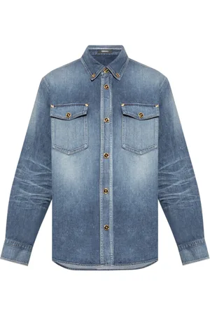 VERSACE Heren, Overhemden, Blauw, Maat: S Denim