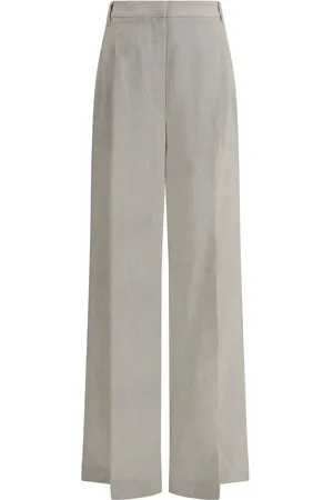 Brunello Cucinelli Dames, Broeken, Grijs, Maat: 2XL Linnen